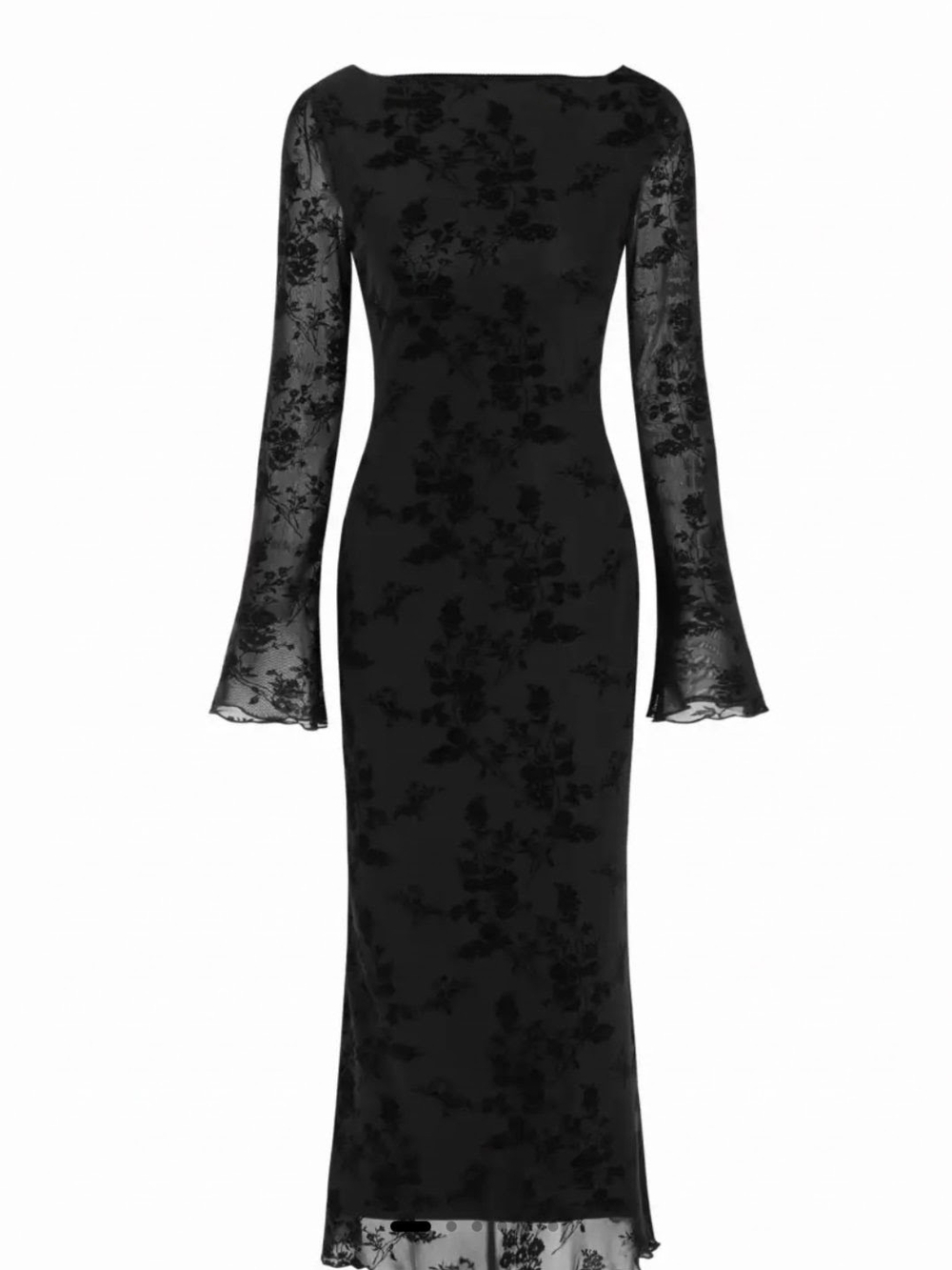 Cider Black Floral Lace Long-Sleeve Midi Dress